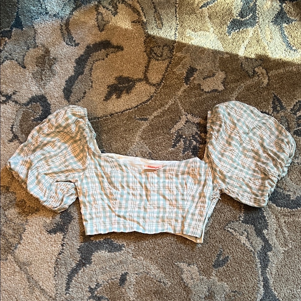 Showpo Checkered Puff Sleeve Crop Top